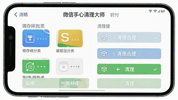 手心清理大师微信专清功能界面，展示微信缓存分类和清理选项，手机屏幕截图风格