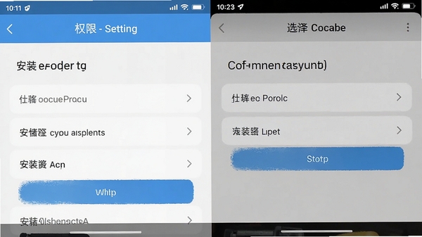 唯有一拍移动端操作界面截图，展示权限设置页面与存储路径选择界面，突出安装配置的简单易用