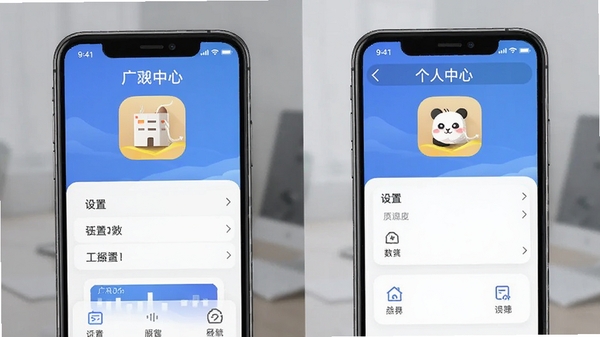 广西联合资管App个人中心界面，手机展示设置选项与功能入口，布局规整