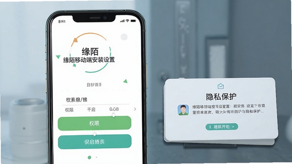 缘陌移动端安装设置界面，权限开启与隐私保护提示